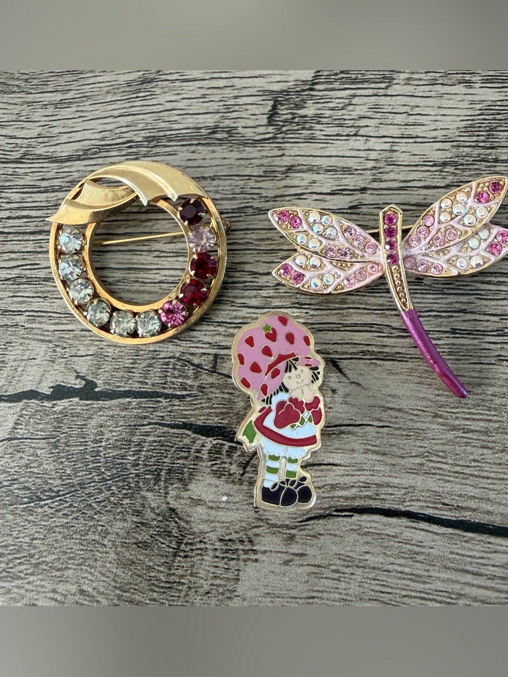 Vintage Brooch Pin Signed 1/20 12k GOLD filled CATAMORE, Dragonfly Pink Lot Of 3